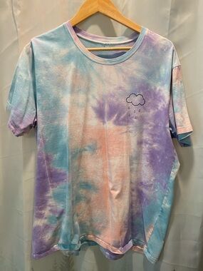 Tie-Dye Cloud Graphic Short Sleeve Tee Shirt - Purple Pink Blue Pastel